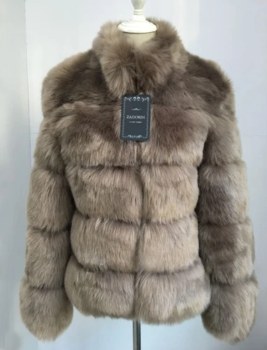 Dark camel ZADORIN новое зимнее женское пальто из искусственного лисьего меха, большие размеры, Женское пальто со стоячим воротником и длинным рукавом, куртка из искусственного меха, меховой жилет fourrure - Цвет: Dark camel