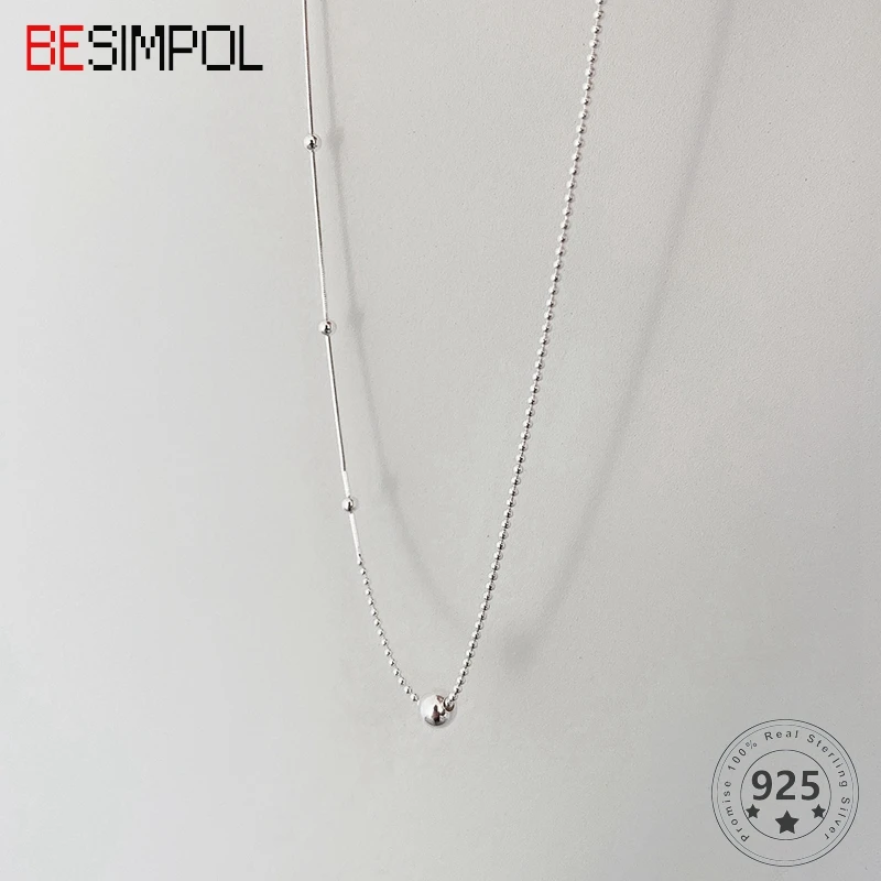 

Besimpol 100% реальные 925 Серебряное ожерелье Элегантная мода круглые бусины, змеевидные цепочки для женщин Роскошные ювелирные украшения