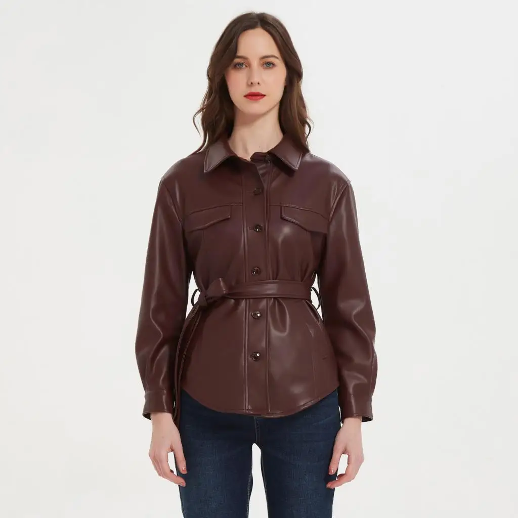 

Женская байкерская куртка из искусственной кожи, облегающая длинная куртка с поясом, верхняя одежда, осень 2022