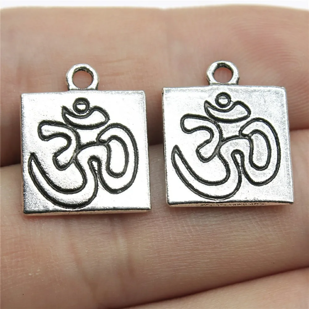 

WYSIWYG 10pcs Jewelry Making DIY Handmade Craft Charms Antique Silver Color 18x15mm Double Sided Om Pendant