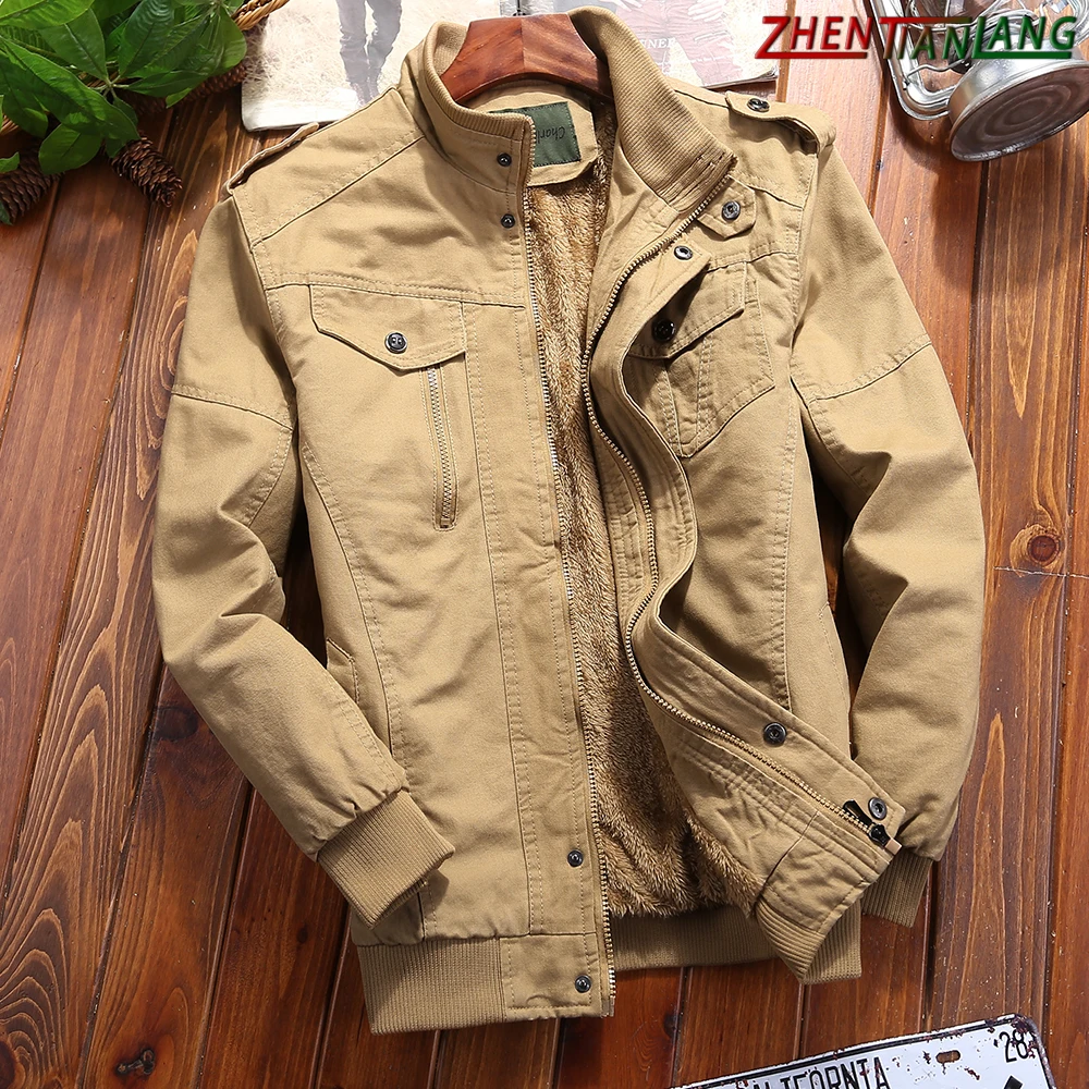 Зимняя мужская куртка с подкладкой и фланелевой оторочкой хлопковая авиаторская