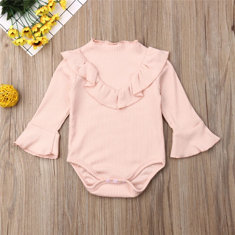 2019 Модный популярный однотонный комбинезон для новорожденных девочек с длинными