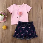Комплект летней одежды Emmababy для маленьких девочек, футболка с коротким рукавом, топ с оборками, шорты с принтом животных