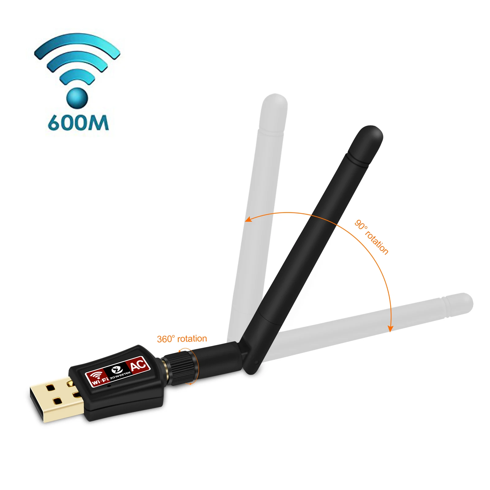 Беспроводной мини Wi-Fi адаптер Zoweetek 2d600Mbps 802.11ac двухдиапазонный 2 4G/5G USB сетевой