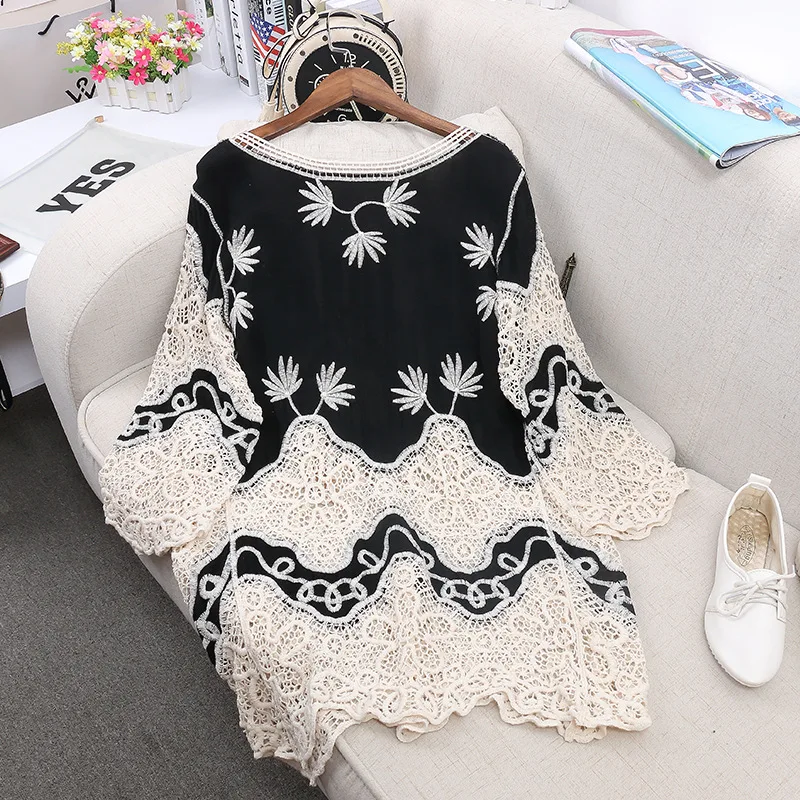 Женский топ с вырезами Camisa Mujer черная блузка осенне-летняя корейская мода