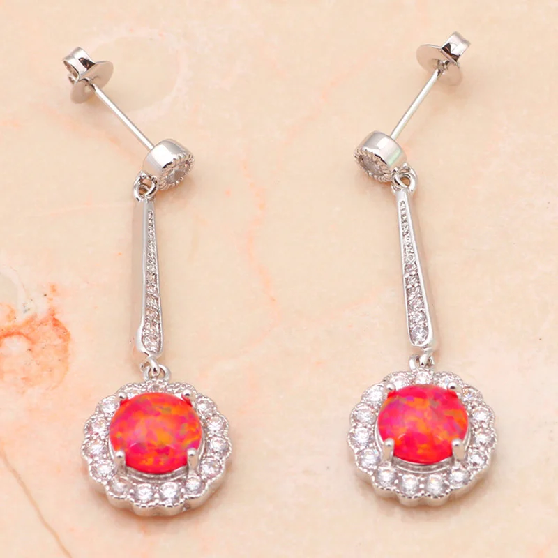 Серьги-подвески женские круглые с циркониевым покрытием и опалом | Украшения