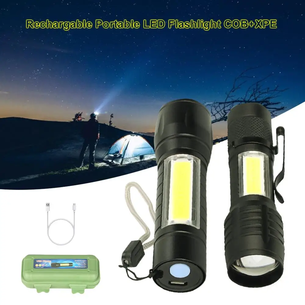 Аккумуляторная Портативный светодиодный вспышка светильник COB + XPE фонарь