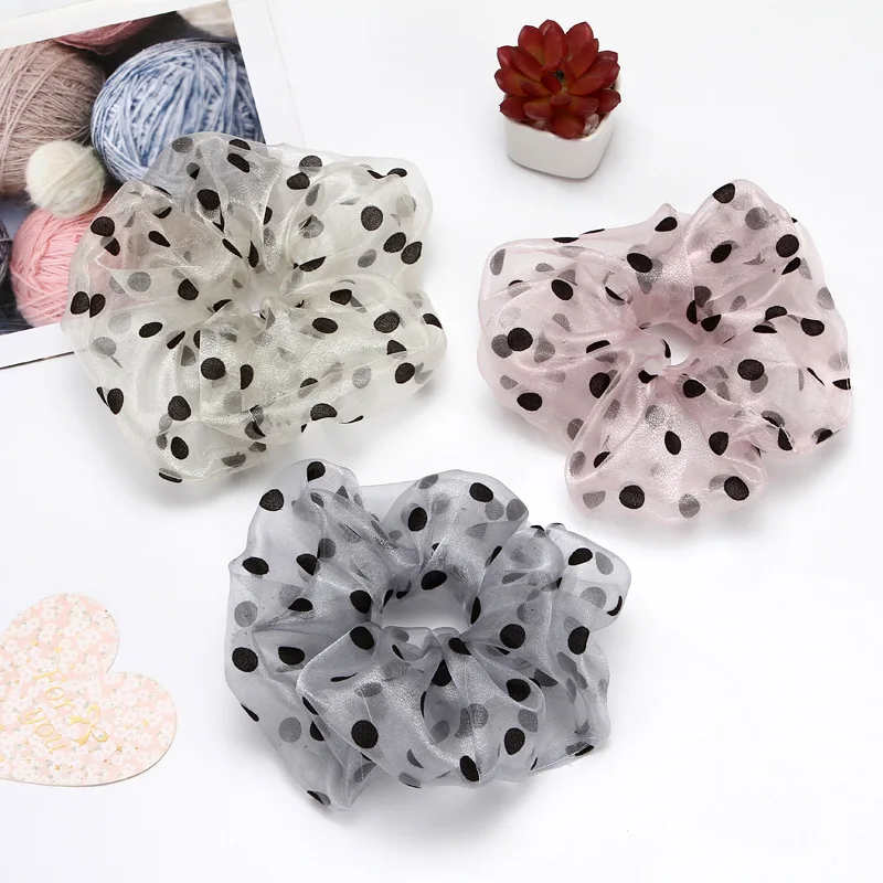 

1PC 2021 Korea Spring Fashion Big Organza Retro Polka Dots Hair Bands Scrunchy Women Hair Accessories Ponytail Holder