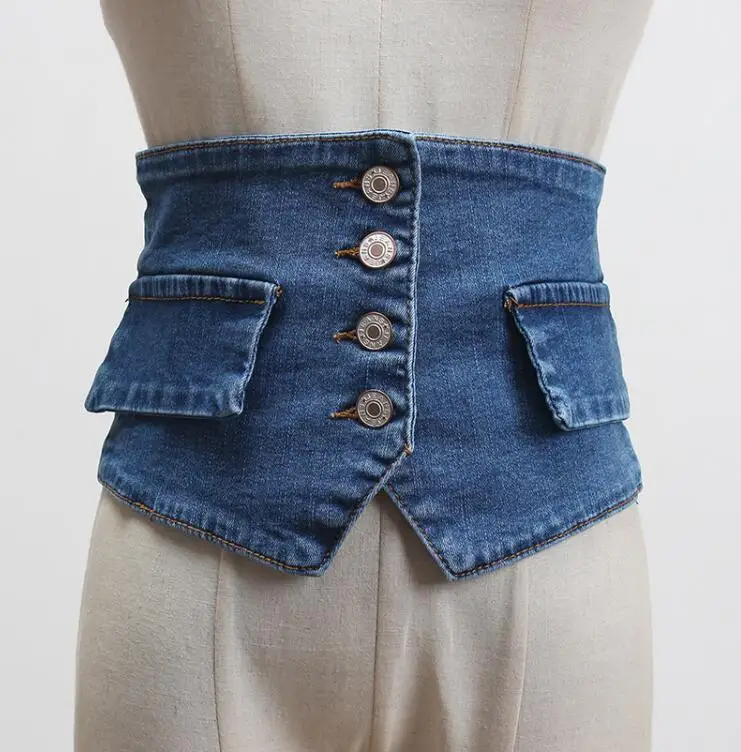 Женский модельный широкий Джинсовый пояс синий корсеты с украшением R448 |