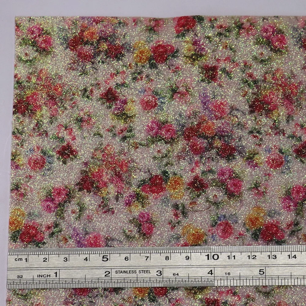 30X134cm рулон тонкой блеск цветочная ткань с принтом из кожи для банты сумки серьги