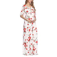 elegant maxi dress for pregnant women deep v floral frocks short sleeve maternity photography dresses being mother clothing