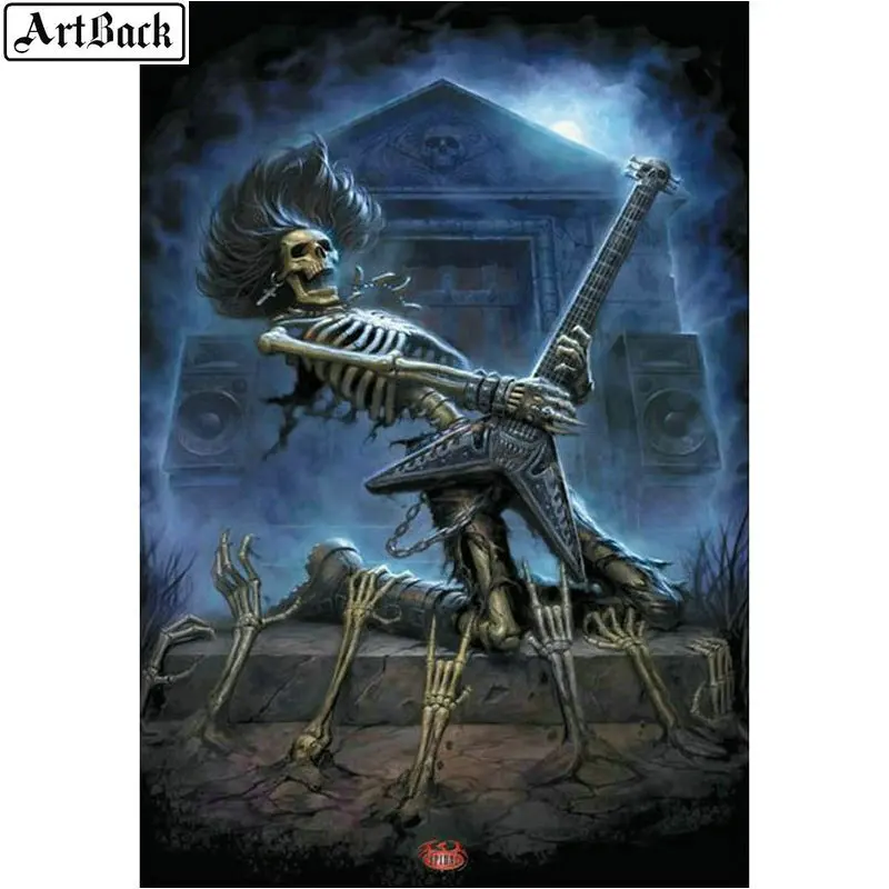 5d алмазная живопись камни в форме ромба гитара с черепом Бриллиантовая мозаика