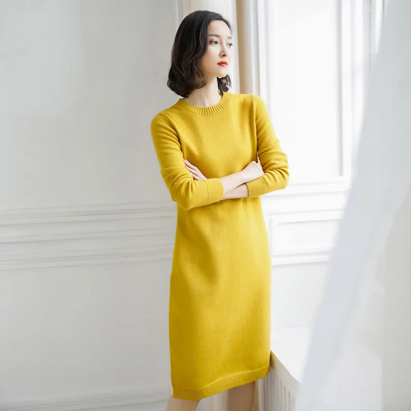 Новое поступление женский зимний осенний шерстяной свитер платье с пуговицами