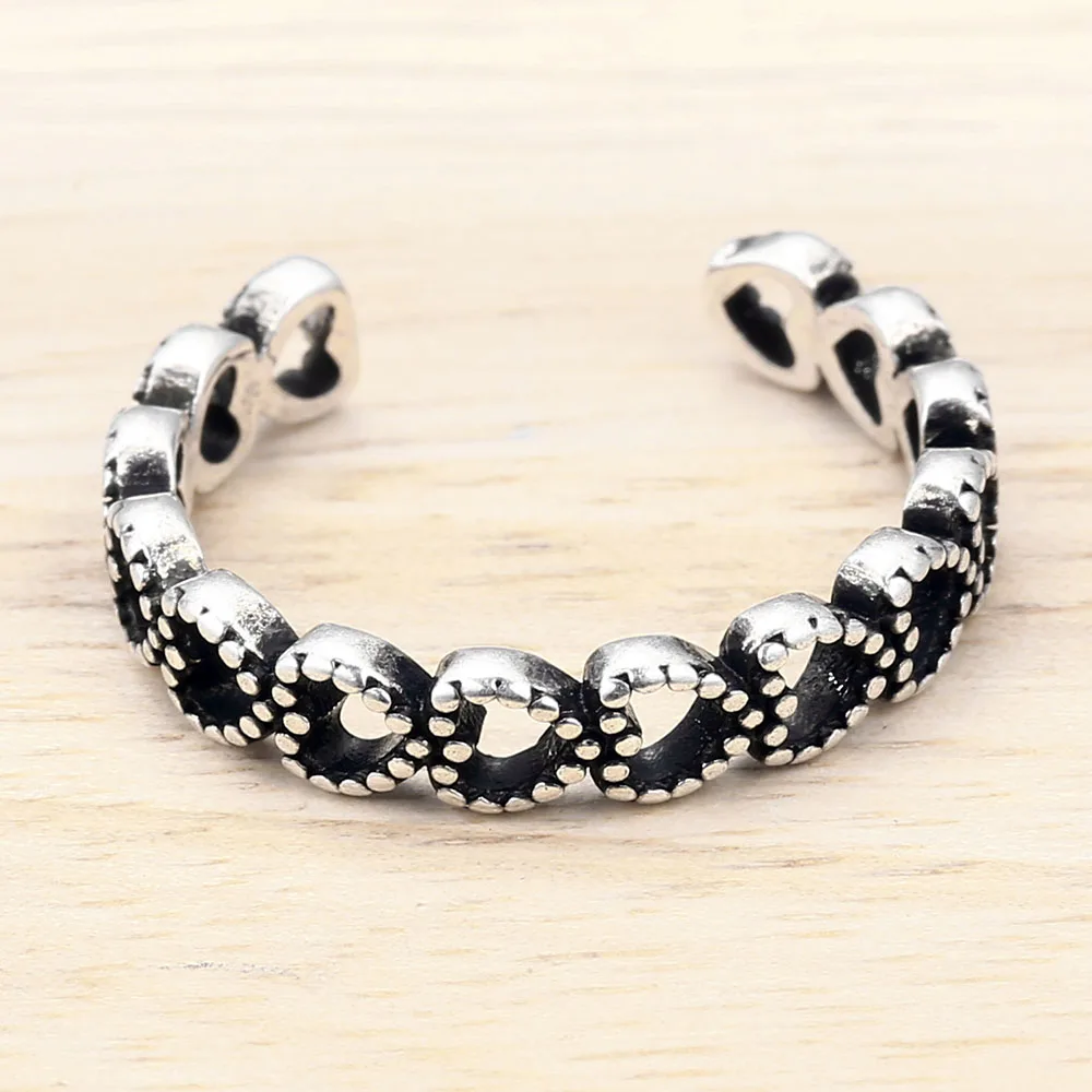 

Vintage Hollow Hearts 925 Sterling Silver Heart Rings for Women Simple Opening Size Rings Fine Jewelry Minimalism Ring Gift