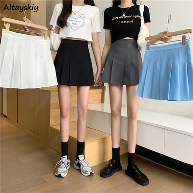

Women Pleated Skirts Summer Casual High Waist Girls All-match Sweet A-line Spring Autumn Fashion Mini Tennis Skirt Folded Simple