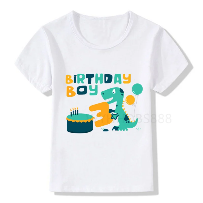 

24M-8T Kids Dinosaur Cartoon Birthday Number White T Shirt Boys and Girls Summer Dino Top Birthday Gift Cute T Shirt