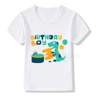 Детская белая футболка с динозавром и цифрами на день рождения, для мальчиков и девочек, летний топ с динозавром, подарок на день рождения, Милая футболка, 24-8 лет