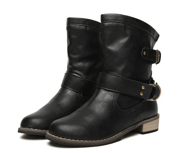 Зимние женские ботинки однотонные мотоциклетные из искусственной кожи женская