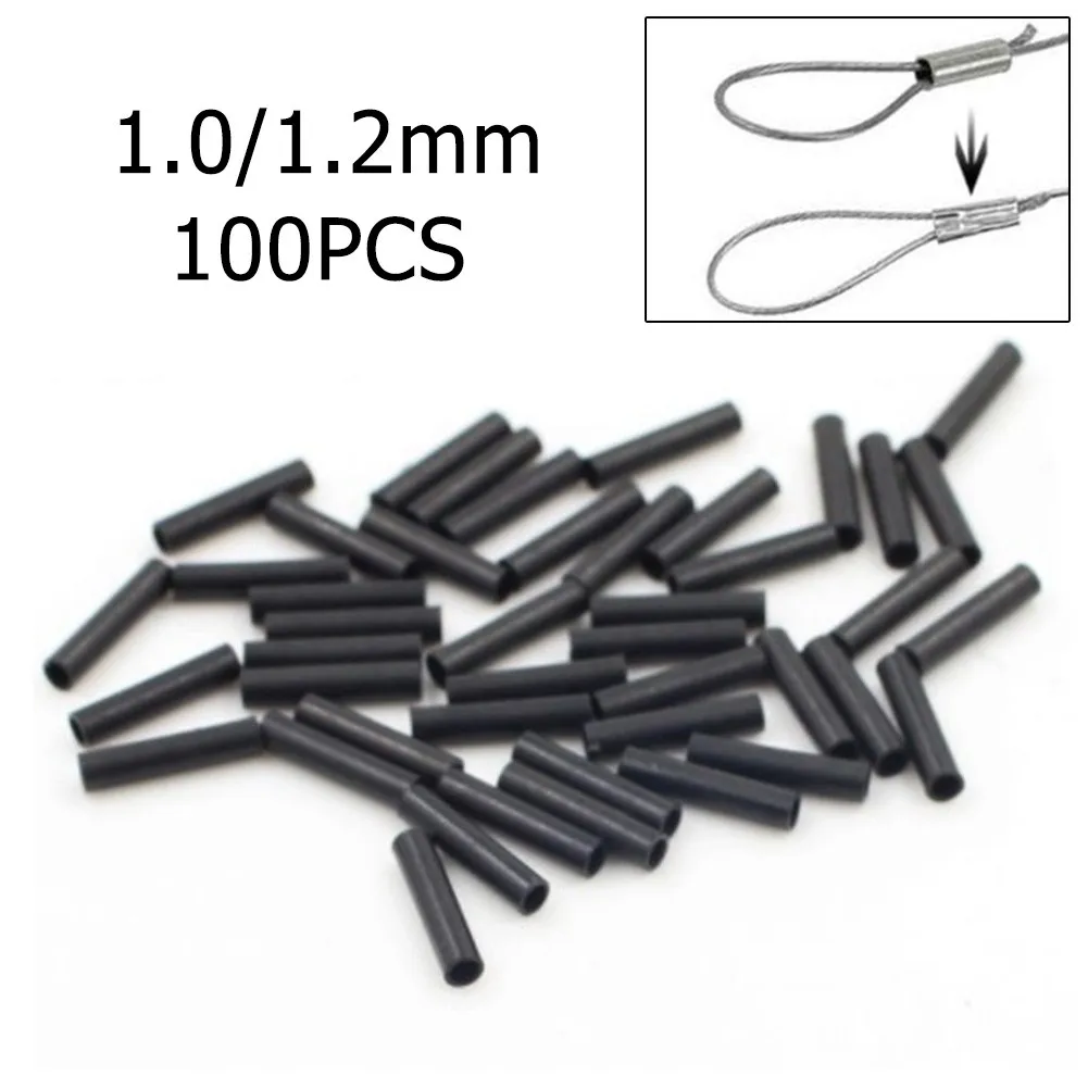 

100pcs Black Single Barrel Copper Sleeves Fishing Line Fix Crimps Mono And Wire Leader Saltwater Fishing Rigging Accessories