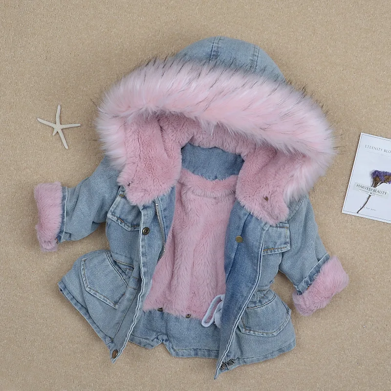 Новинка 2020 года Зимняя одежда для девочек и мальчиков Плотное джинсовое пальто
