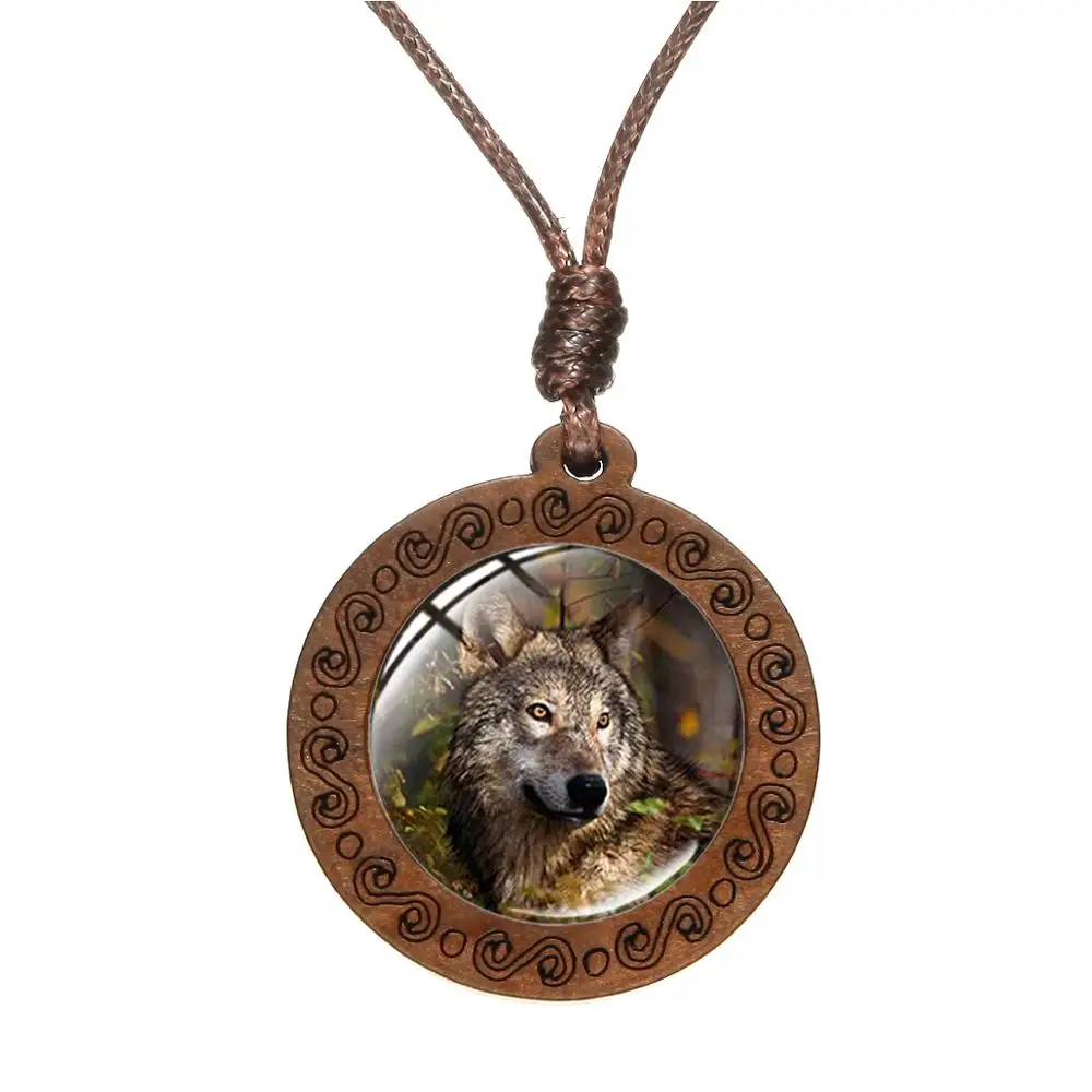 Цепочка с деревянной подвеской длинное ожерелье в стиле панк изображением