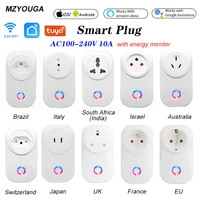 tuya wifi smart socket smart plug eu uk swit au br fr jp israel ita za plug 10a app control alexa google home energy monitor