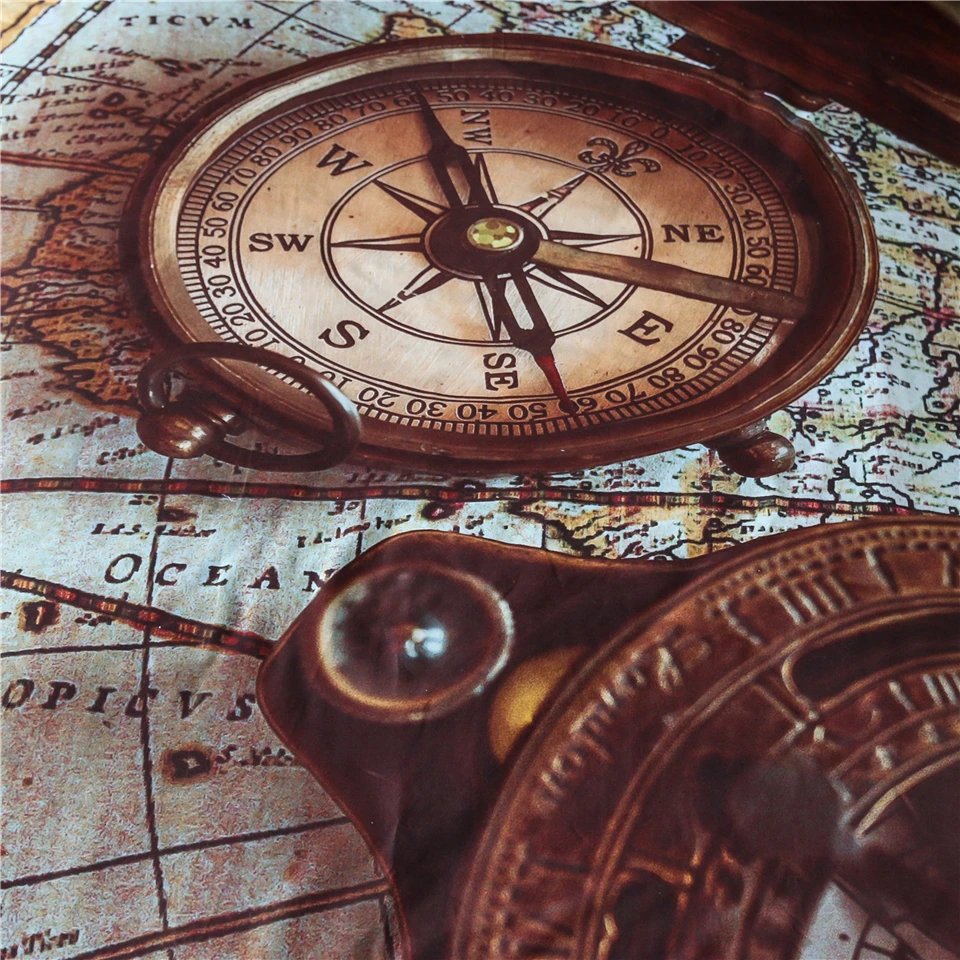 Retro Compass Bedding Sets Key Blueprint Navigation Map Duvet Cover with Pillowcases Kids Adults Home Bedroom Decor Bed Set | Дом и сад