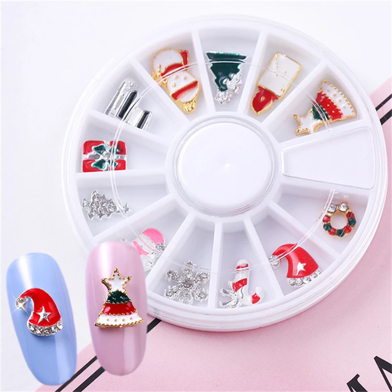 

3D Tips Christmas Nail Art Decoration Alloy Jewelry Glitter Rhinestones Slice Stickers Decal Foil Wheel DIY Tools Manicure