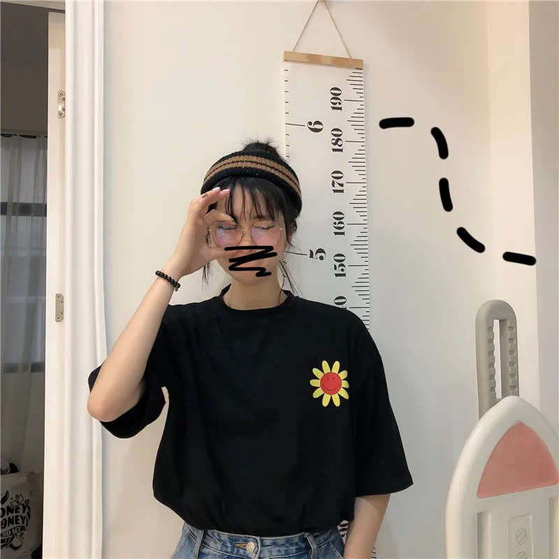 Летнее принтованное платье свободные футболки с коротким рукавом для женщин S