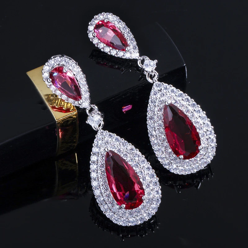 ThreeGraces Elegant Women Royal Blue Long Teardrop Cubic Zirconia Crystal Large Bridal Dangle Earrings Wedding Jewelry ER203 | Украшения и