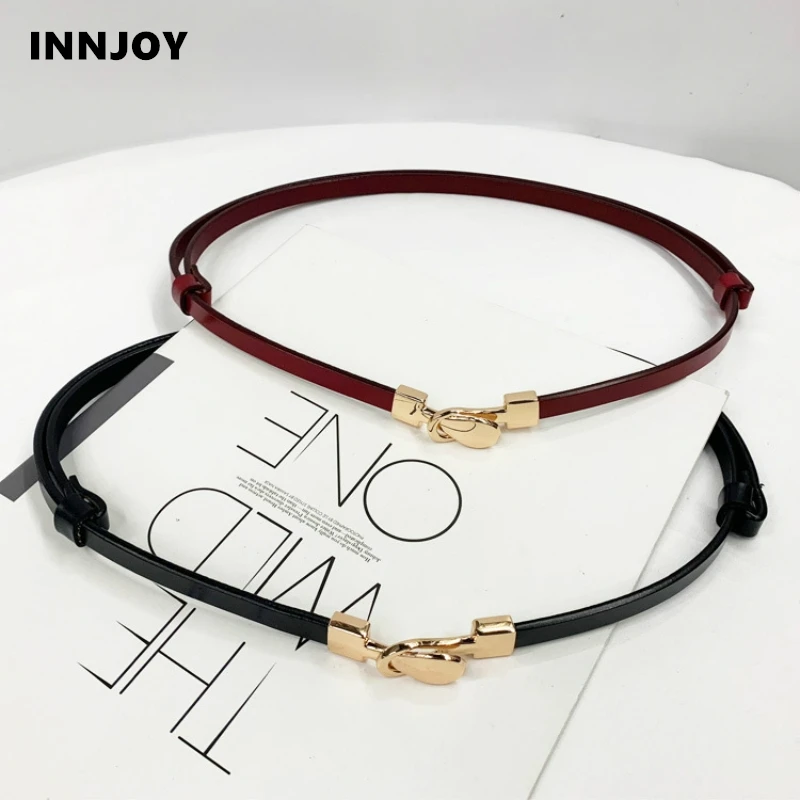 Ремень из натуральной кожи Женский тонкий регулируемый пояс золотистого цвета с