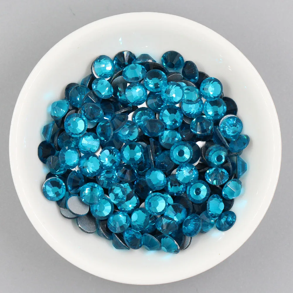 Стразы из голубого стекла без горячей фиксации с плоским основанием для дизайна