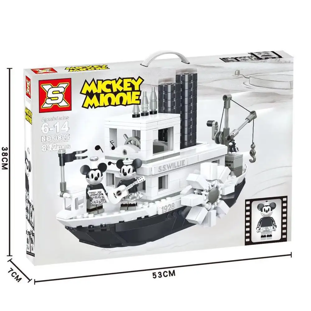 842 + шт Willie Паровая лодка строительные блоки игрушки совместимы с Assembl DIY Обучающие
