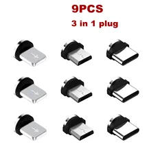 USLION 3 IN 1 Plug 9 Pcs Magnetic Tips For iPhone Samsung Mobile Phone Replacement Parts Micro Converter Cable Adapter Type C