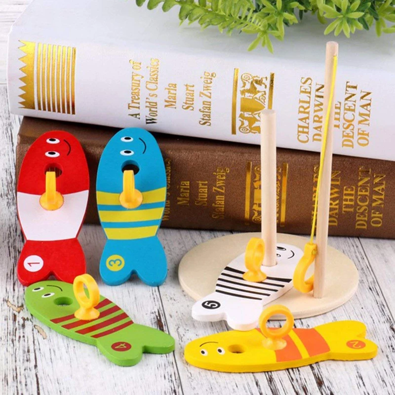 

Montessori Wooden Fishing Digital Toys Baby Kids Fish Set Column Blocks Game Children Cute Early Educational Cartoon Toys Gifts
