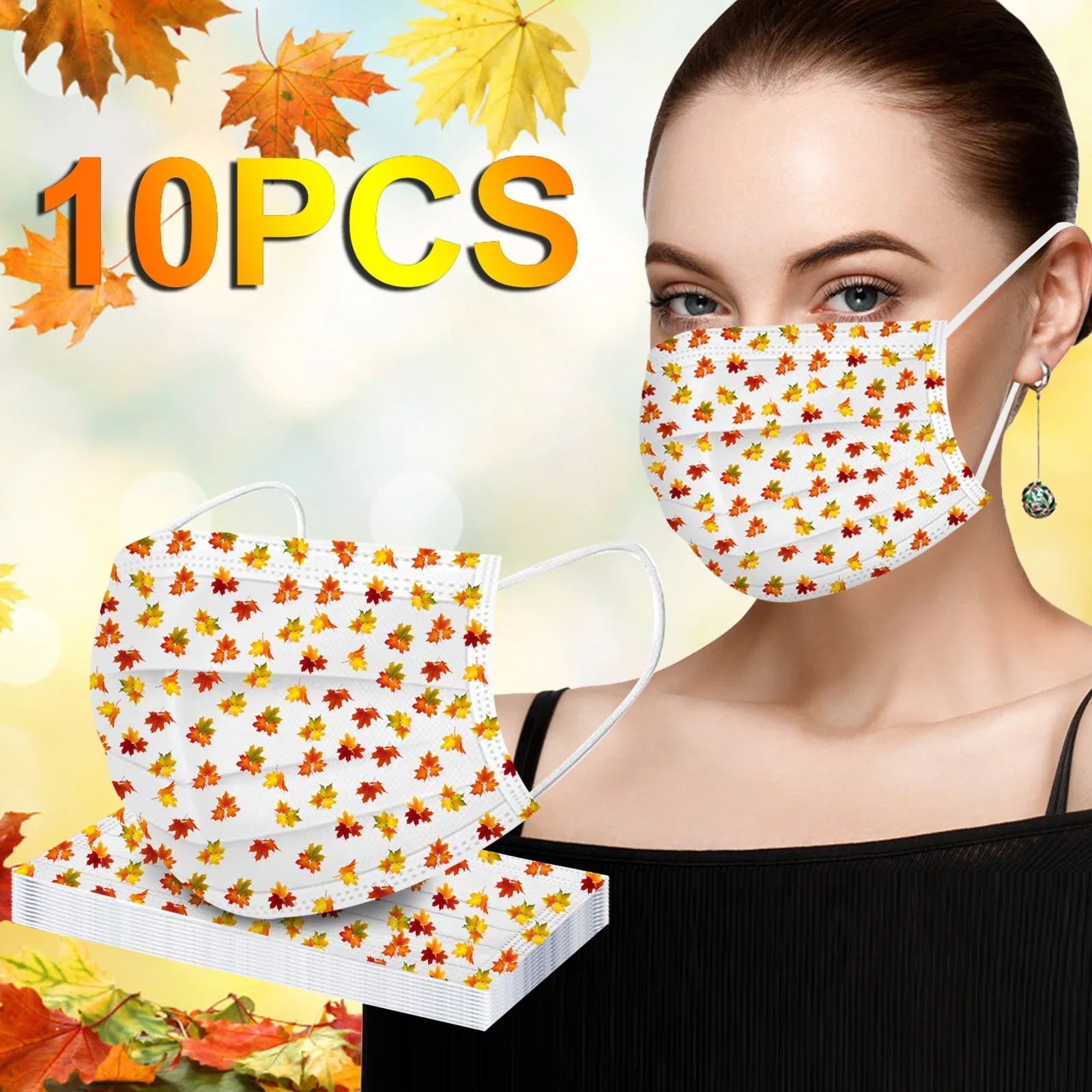 

Disposable Face Mask Adult Cartoon Print Autumn Maple Leaf Mask For Women Disposable Face Masks Three Layer Halloween Mascaras
