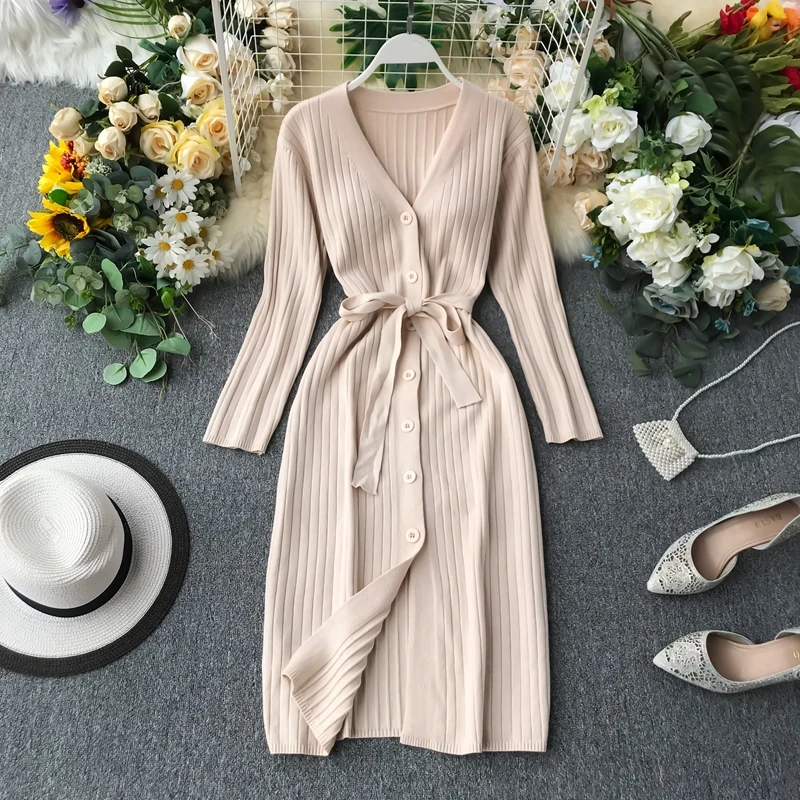 Для женщин Осень Новый Модный трапециевидный чистый цветные ленты вязаное