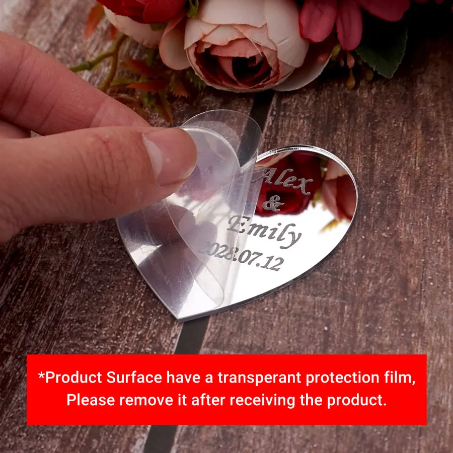 30 шт. 6 см Акриловые зеркальные маленькие сердца на заказ свадебное имя Дата