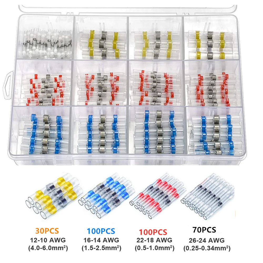

300pcs Insulated&Waterproof Solder Sleeve Seal Heat Shrink Butt Connector Splice Soldering Terminal Wire Connectors Kit