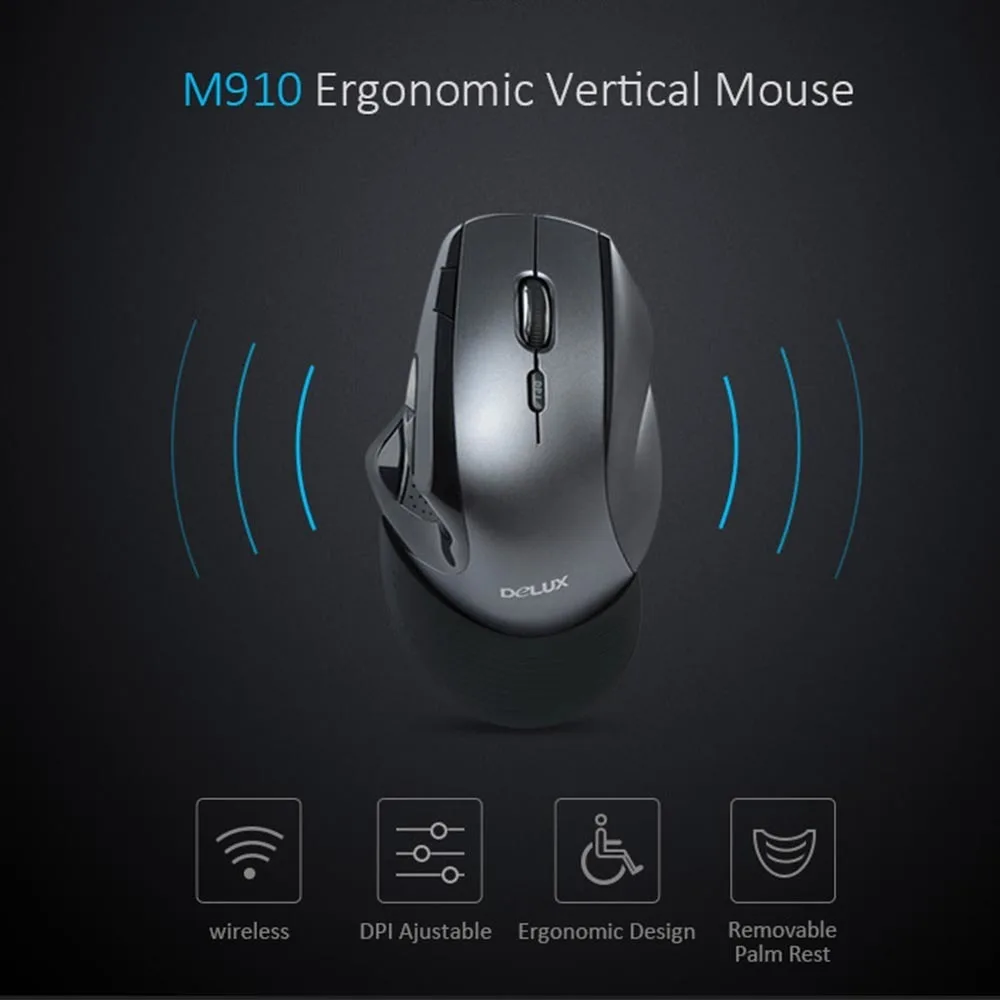 Delux M910, Беспроводная игровая мышь, эргономичная Вертикальная компьютерная мышь, 2400 dpi, беспроводная мышь с ковриком на запястье для ноутбука, мышь для геймера