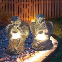 led solar light resin angel boy craft waterproof outdoor garden lawn stakes lamps yard art for home courtyard decoration