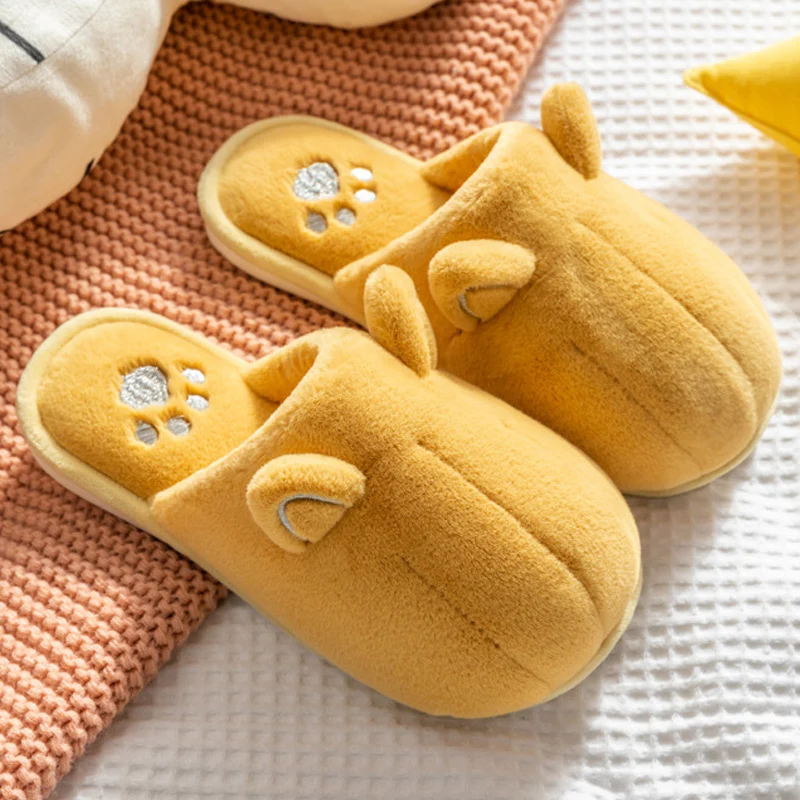 

Indoor Fuzzy Women Fur Slippers Non-slip Indoor Ladies Fluffy Slippers Cute Paw Cat Ear Cartoon Bedroom Warm Plush Couples Shoes