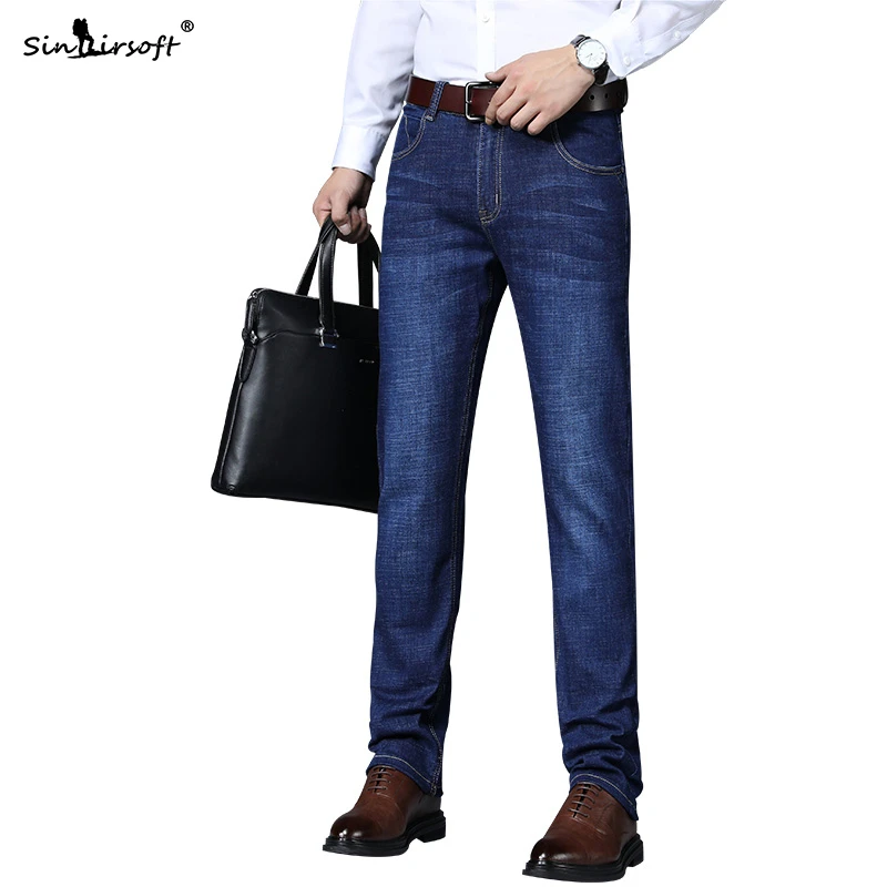 Мужские джинсовые однотонные джинсы высокого качества прямые повседневные