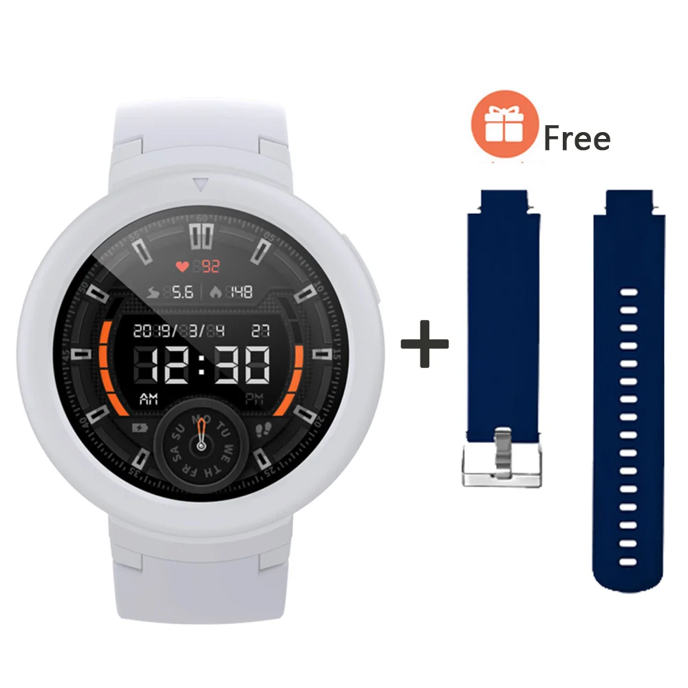 Умные часы AMAZFIT Verge Lite, 20 дней работы от батареи, 1,3 дюймов, AMOLED экран, встроенный gps монитор сердечного ритма - Цвет: White add Deep blue