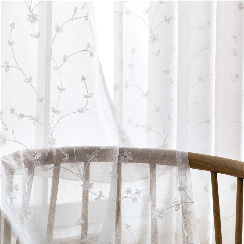 

Sheer Curtain for Living Room Modern Floral Tulle Curtain for Bedroom Kitchen White Voile Curtain for Window Home Decor Panel