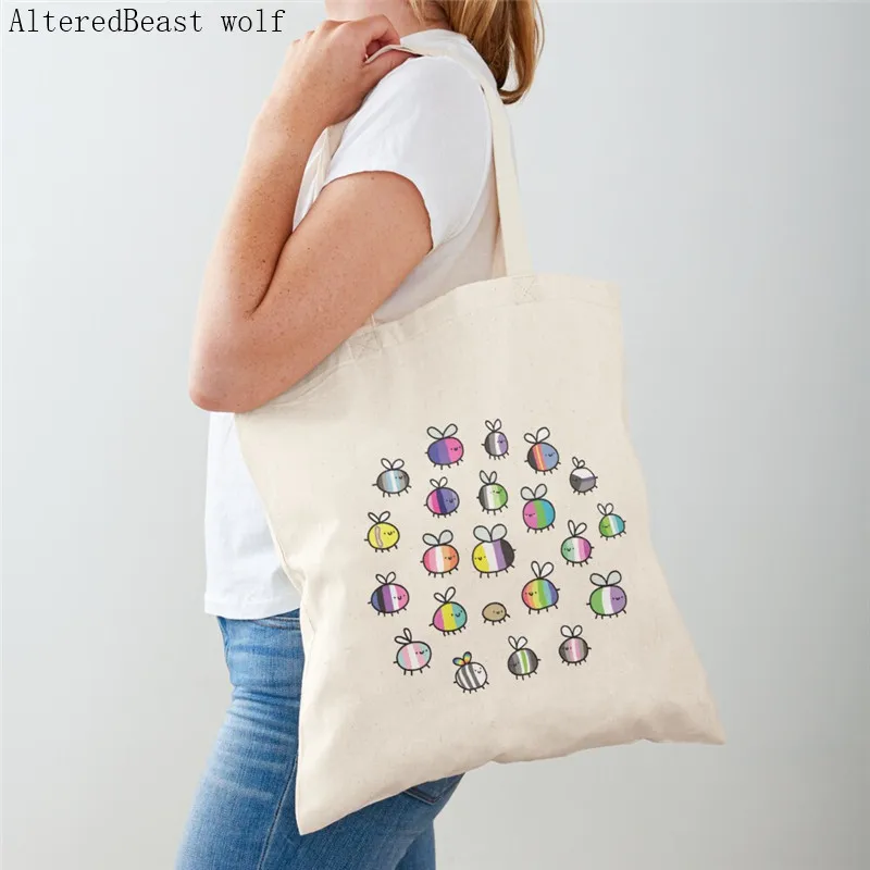 

Сумка-шоппер женская с принтом пчелы насекомых, парусиновая Сумочка для покупок в стиле Харадзюку, тоут для девушек