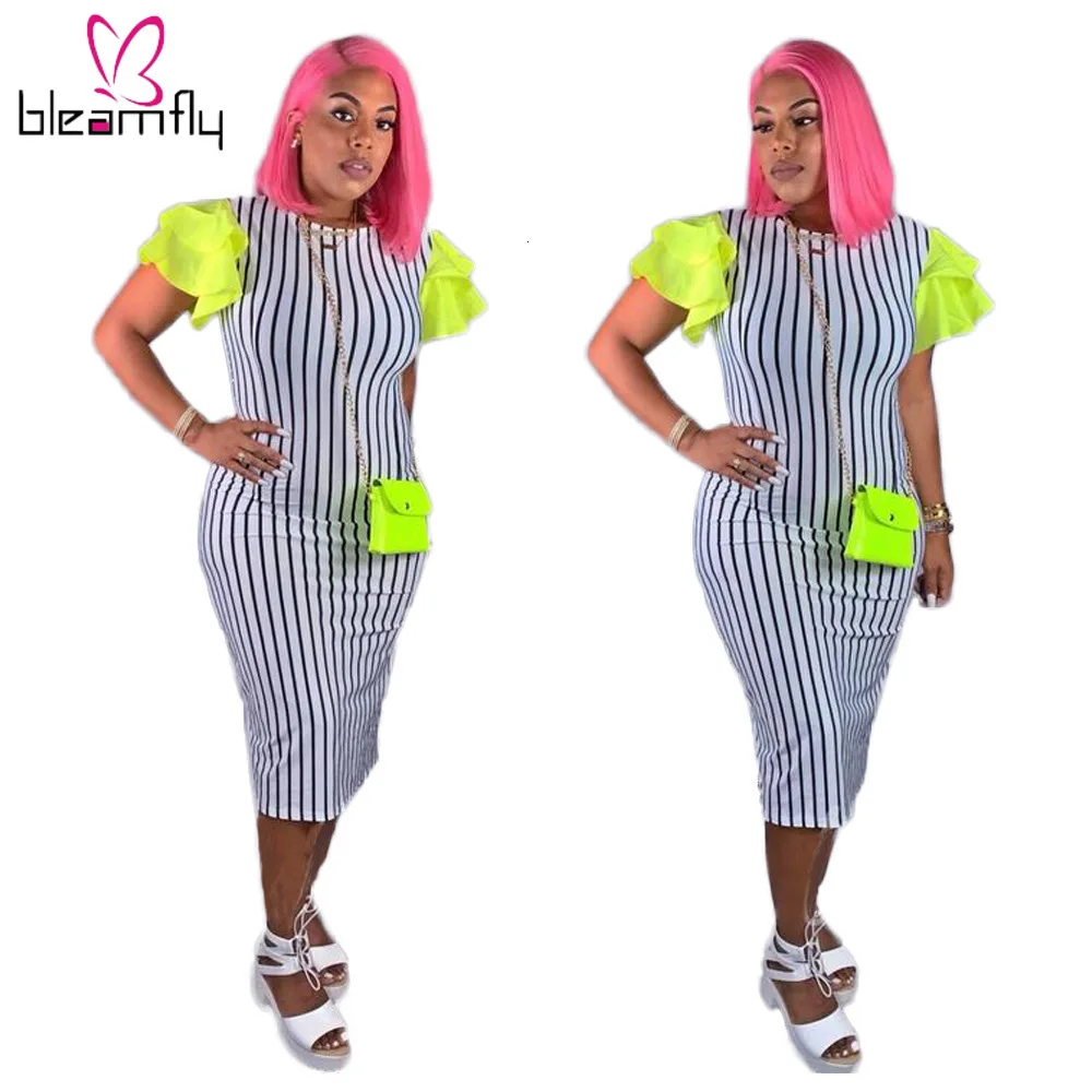 Осеннее женское платье короткий рукав с оборками Ретро стиль бодикон миди в