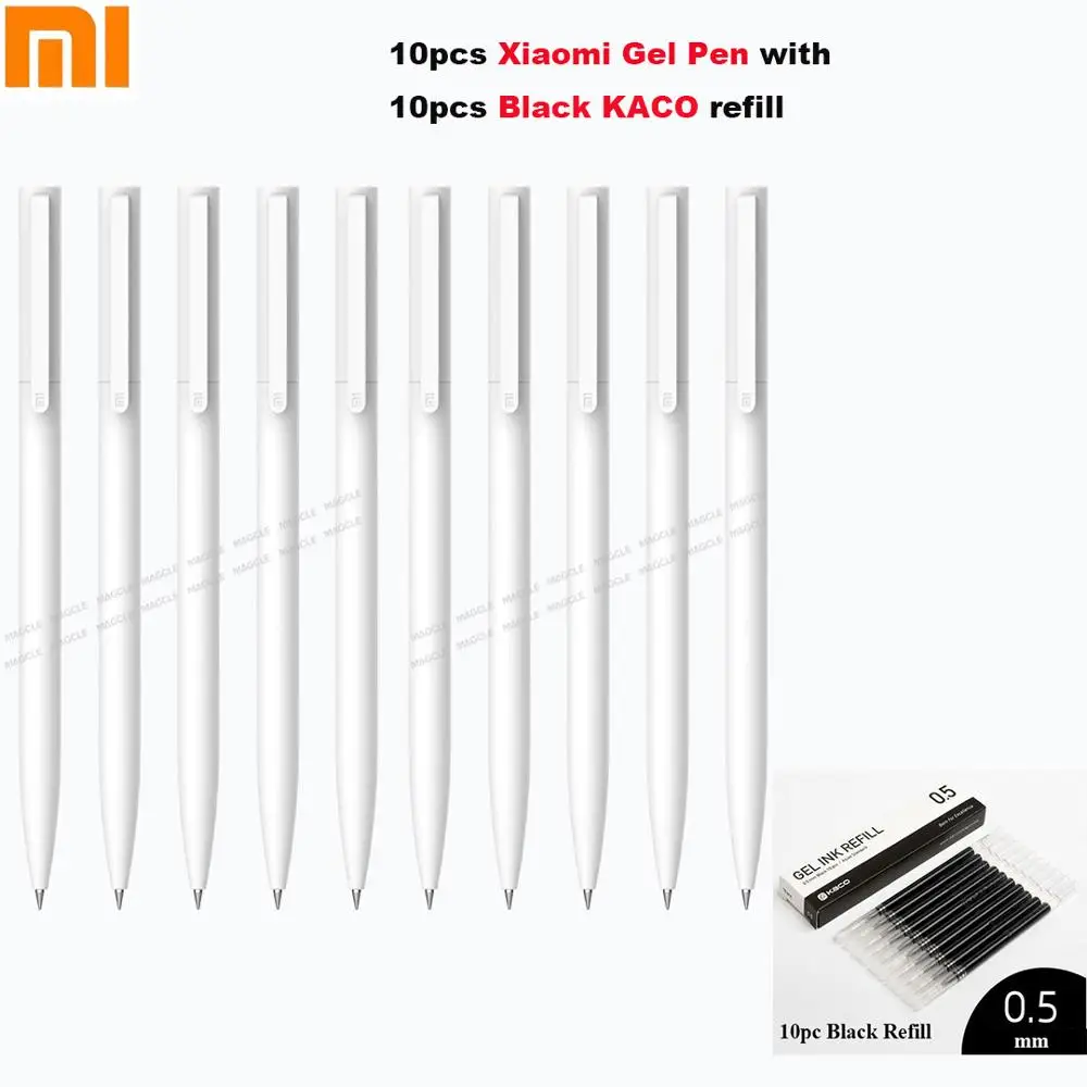 Xiaomi Mijia 10 шт гелевые ручки 0,5 мм пулевые ручки Белый PREMEC гладкая швейцарская заправка MiKuni японские чернила черные/синие Сменные чернила - Цвет: 10pen and 10Black