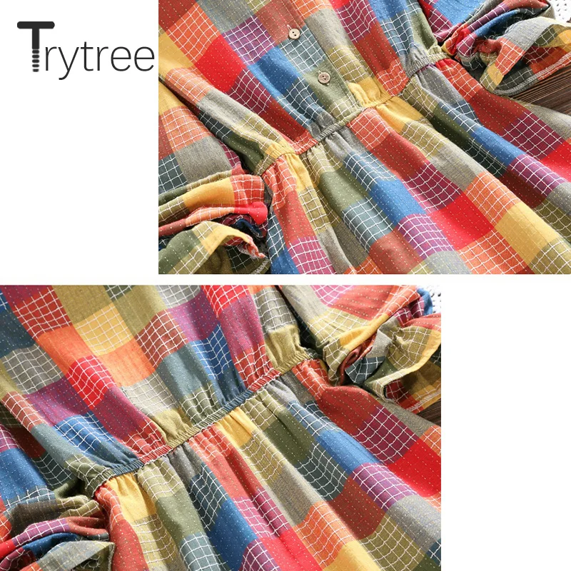 Женское клетчатое платье рубашка Trytree разноцветное повседневное офисное