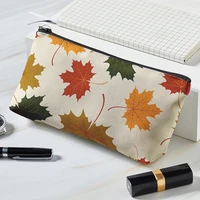 3d maple leaf print travel cosmetic bag for makeup case women portable zipper make up handbag organizer storage pouch toiletry